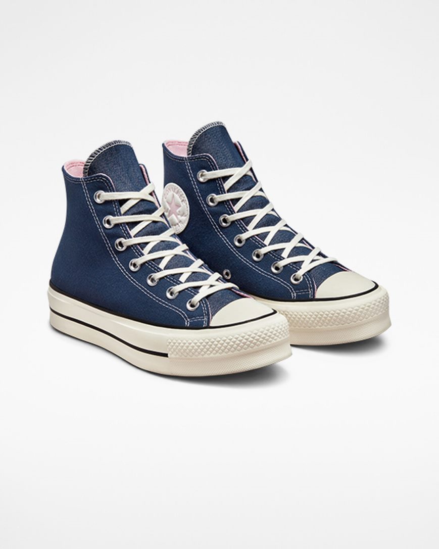 Topanky Na Platforme Converse Chuck Taylor All Star Lift Denim Vysoke Damske Námornícka Modrá Oranžové Ruzove | SK WC115E4